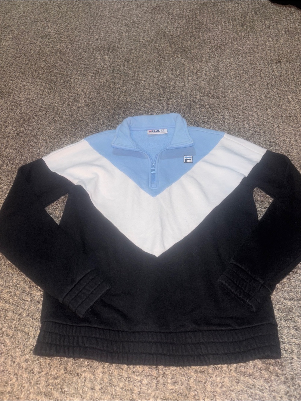 Vintage FILA Black White and Light Blue half zip Colorblock Pullover